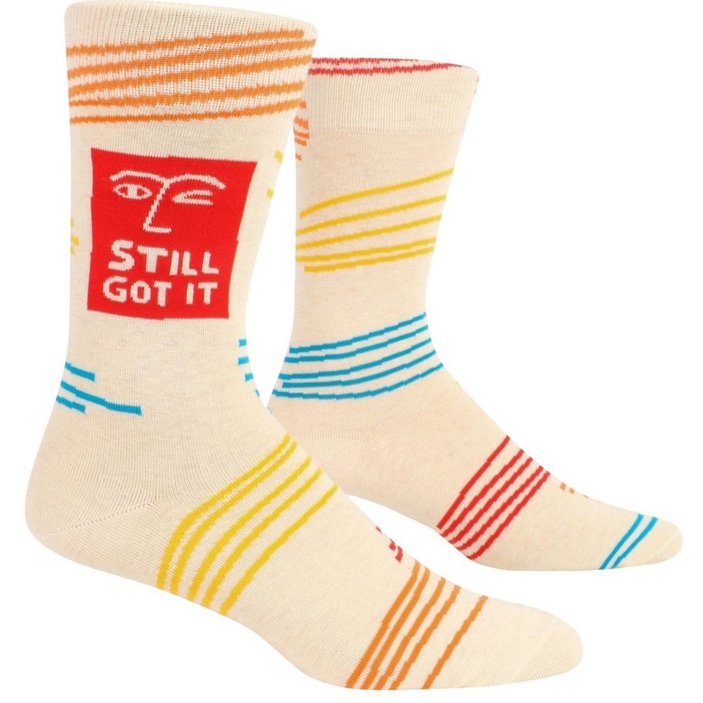 Blue Q Novelty graphic Cream Socks with Red and Yellow Accents